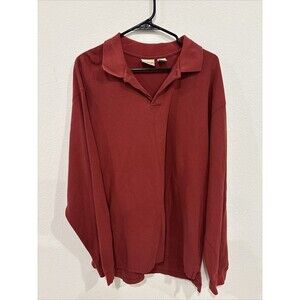 Vintage LL Bean Polo Shirt Mens XL Reg RED Long Sleeve 100% Cotton